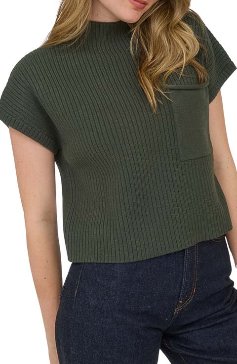 Short Sleeve Mock Neck Sweater