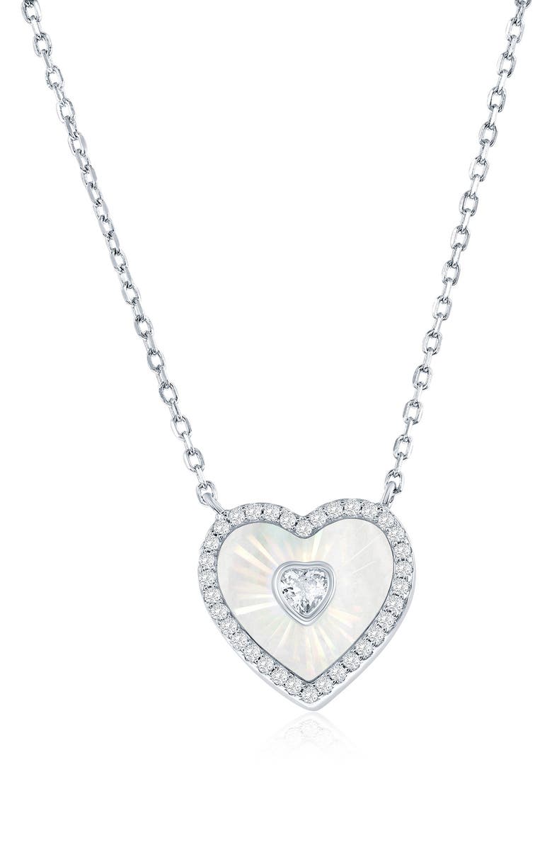 SIMONA Cubic Zirconia & Mother-of-Pearl Heart Pendant Necklace, Main, color,