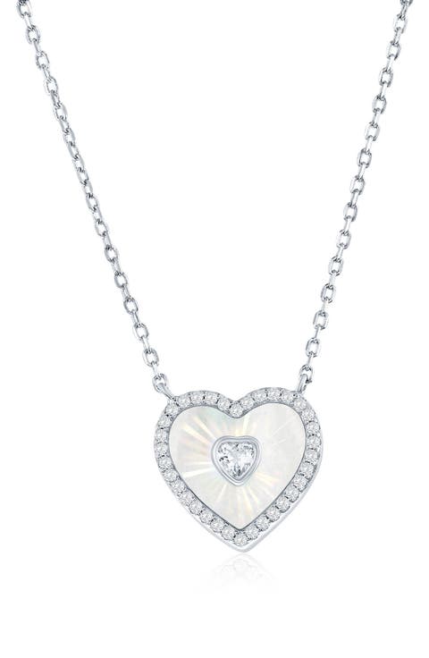 Cubic Zirconia & Mother-of-Pearl Heart Pendant Necklace