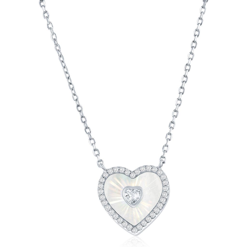 Simona Cubic Zirconia & Mother-of-pearl Heart Pendant Necklace In Silver