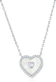 SIMONA Cubic Zirconia & Mother-of-Pearl Heart Pendant Necklace