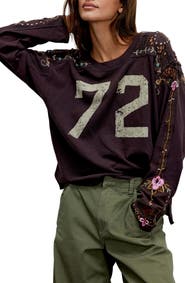 Free People Lilith Floral Embroidered Cotton Graphic Football T-Shirt