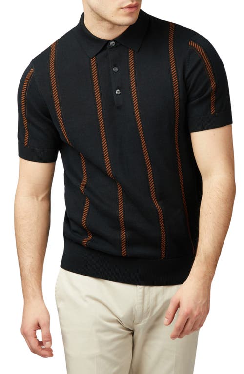 Ben Sherman Men's Regular-fit Stripe Jacquard Polo Shirt In Black
