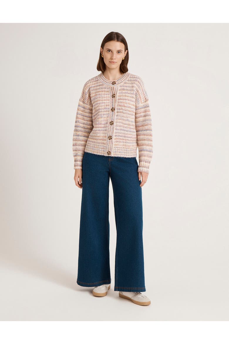 Whitney Round Neck Knitted Cardigan, Alternate, color, Pink Stripe