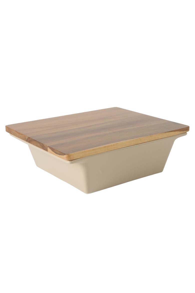 Gracious Dining Stoneware Baking Dish with Acacia Wood Lid, Oven Safe Baker, Alternate, color, Taupe