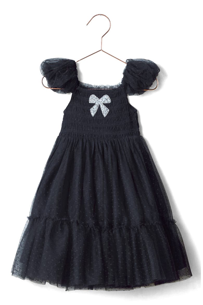 Kids' Clara Swiss Dot Tulle Dress, Main, color, BLACK