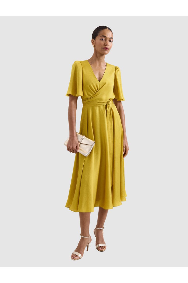 Abbie Draped Tie Waist Wrap Dress, Main, color, Yellow
