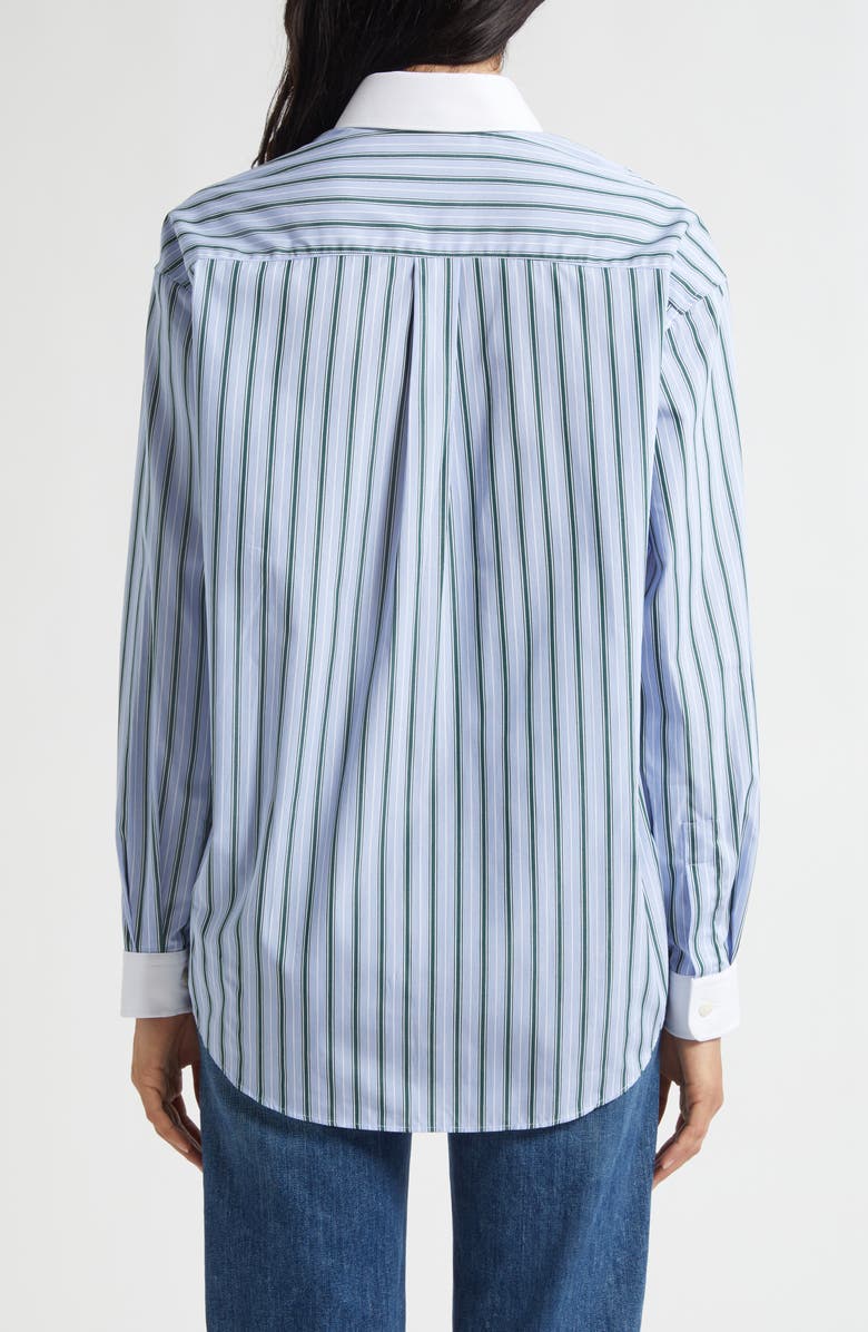 Sporty & Rich SRC Stripe Oversize Cotton Poplin Button-Up Shirt, Alternate, color, Blue/ Green Multicolor Stripes