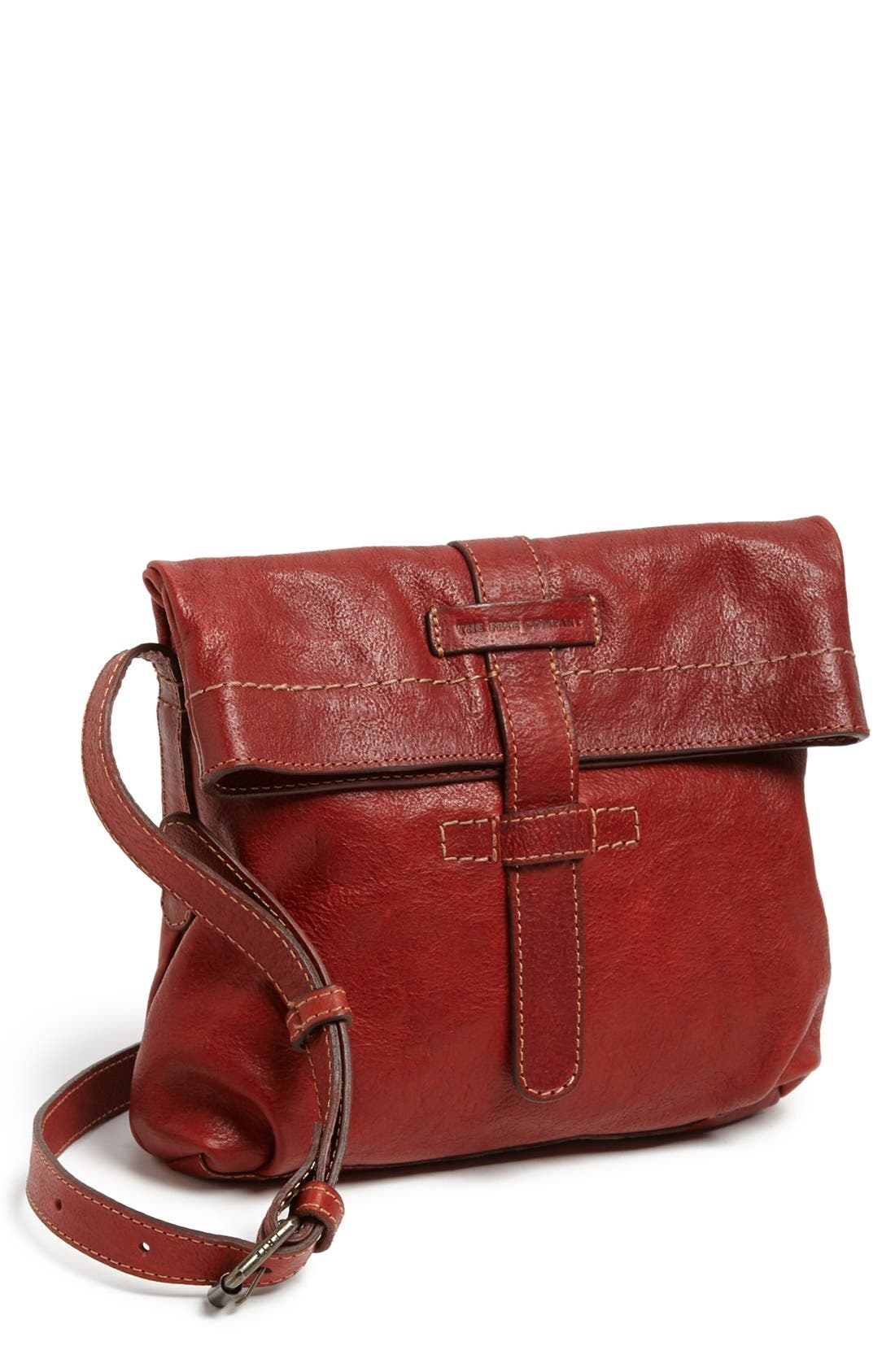 'Artisan Foldover' Leather Crossbody Bag, Main, color, BURNT RED