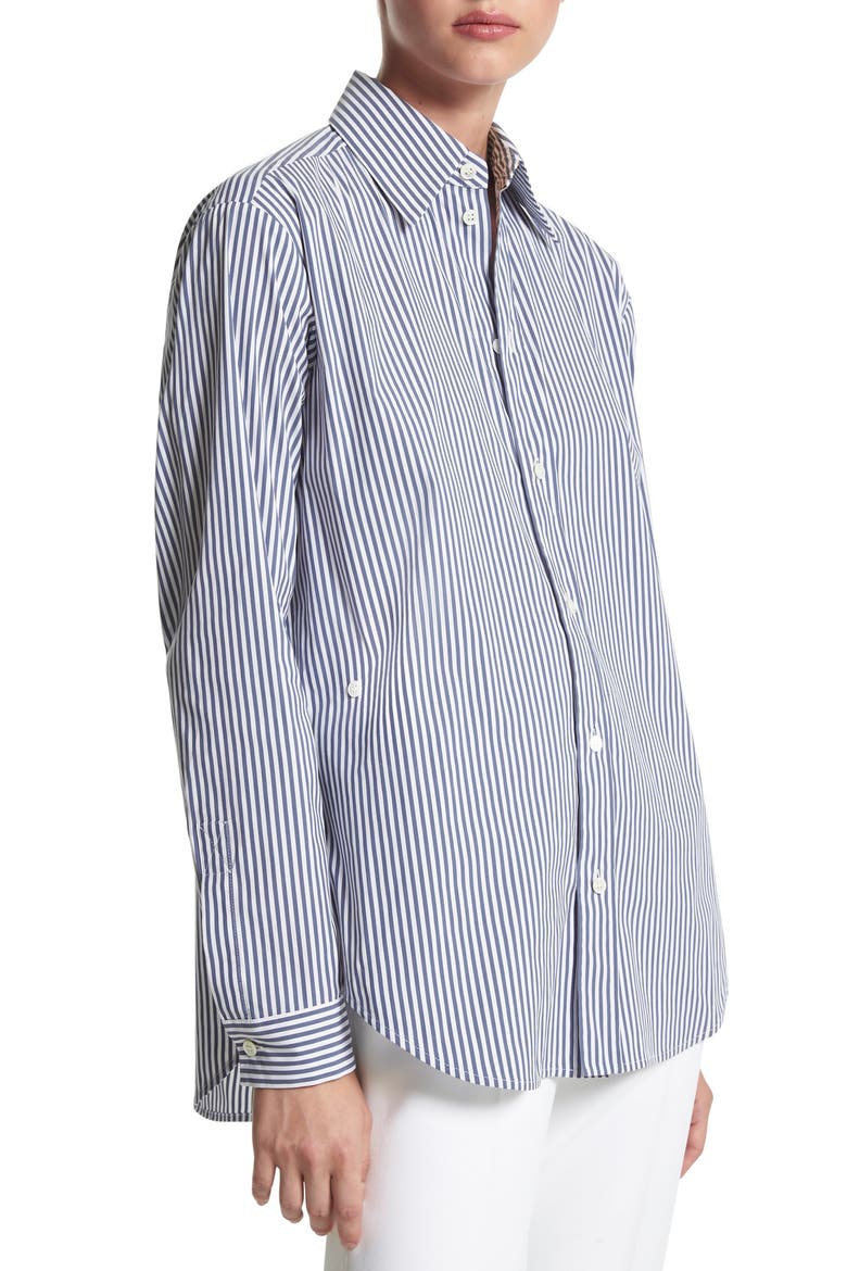 Stripe Side Button Cotton Blend Shirt, Main, color, 416 NAVY/OPTIC WHITE CLASSIC