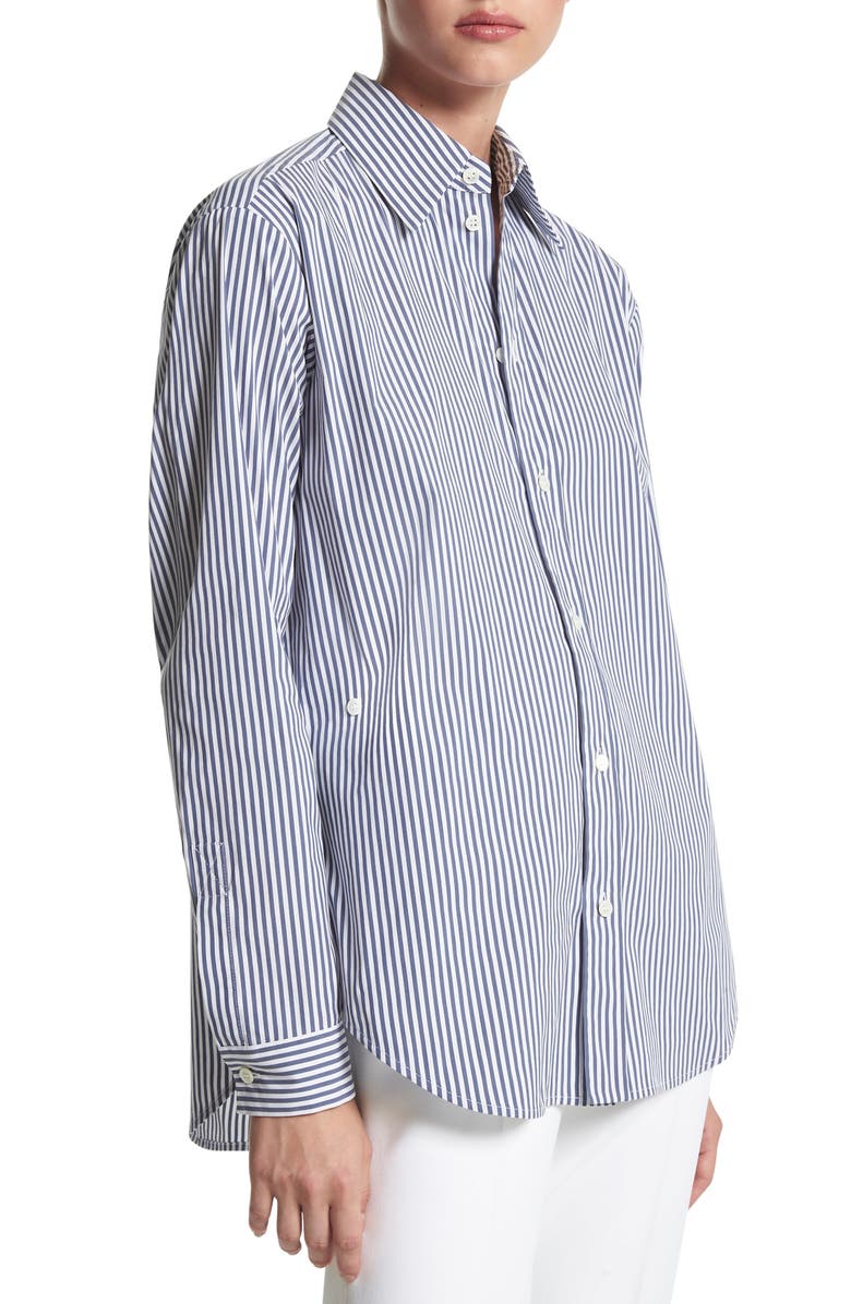 Michael Kors Collection Stripe Side Button Cotton Blend Shirt, Main, color,