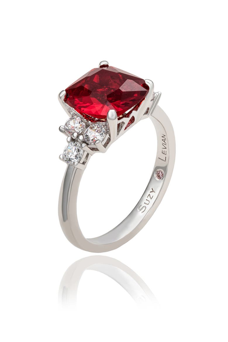 Cushion Cut Cubic Zirconia Engagement Ring, Alternate, color, RED