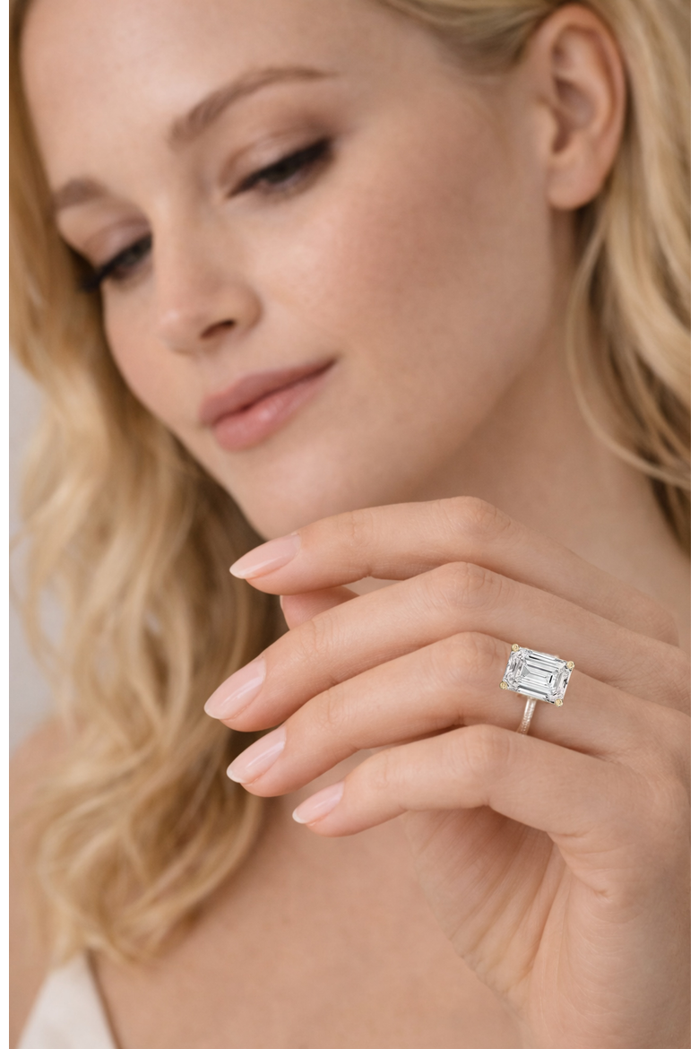 Valentina Moissanite 3 ct. t.w. Emerald Cut Solitaire Ring in Gold Vermeil, Alternate, color, Gold