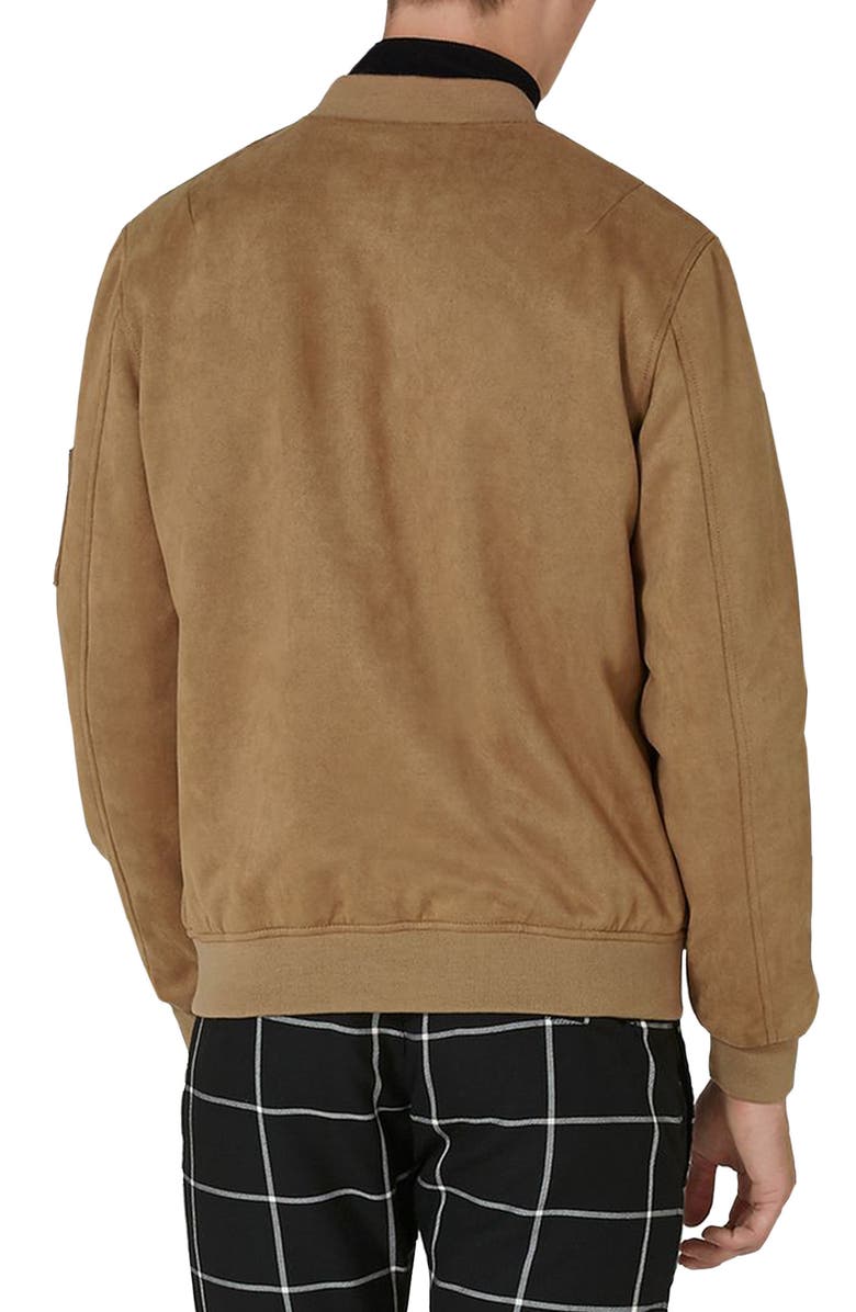 Topman Faux Suede Bomber Jacket, Alternate, color,
