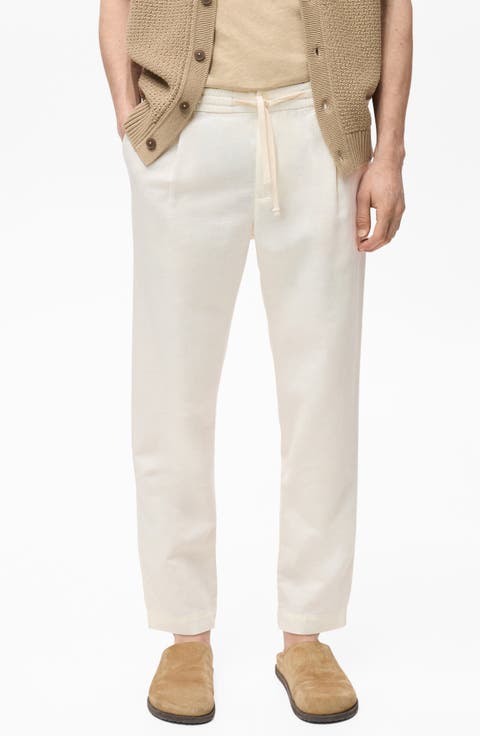Slim Fit Linen & Cotton Drawstring Pants