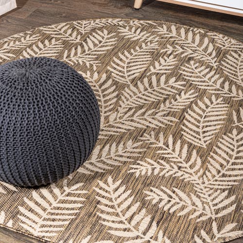Jonathan Y Nevis Palm Frond Indoor/outdoor Round Area Rug In Brown/beige