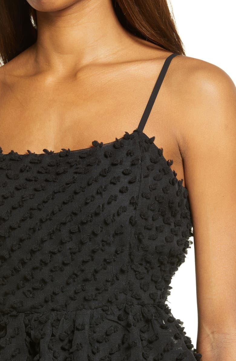 Lulus Flirting with You Pompom Tiered Ruffle Cotton Blend Dress, Alternate, color,