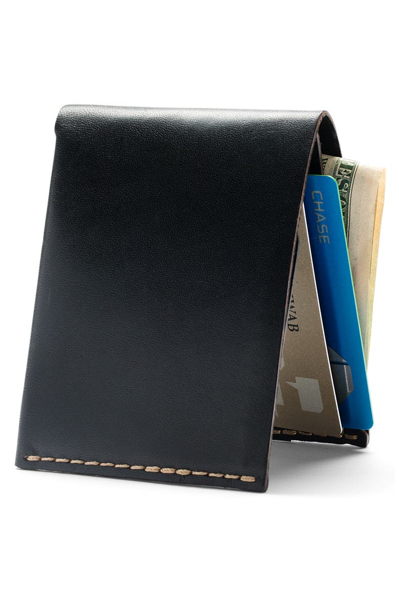No. 6 Leather Wallet, Alternate, color, JET TOP STITCH