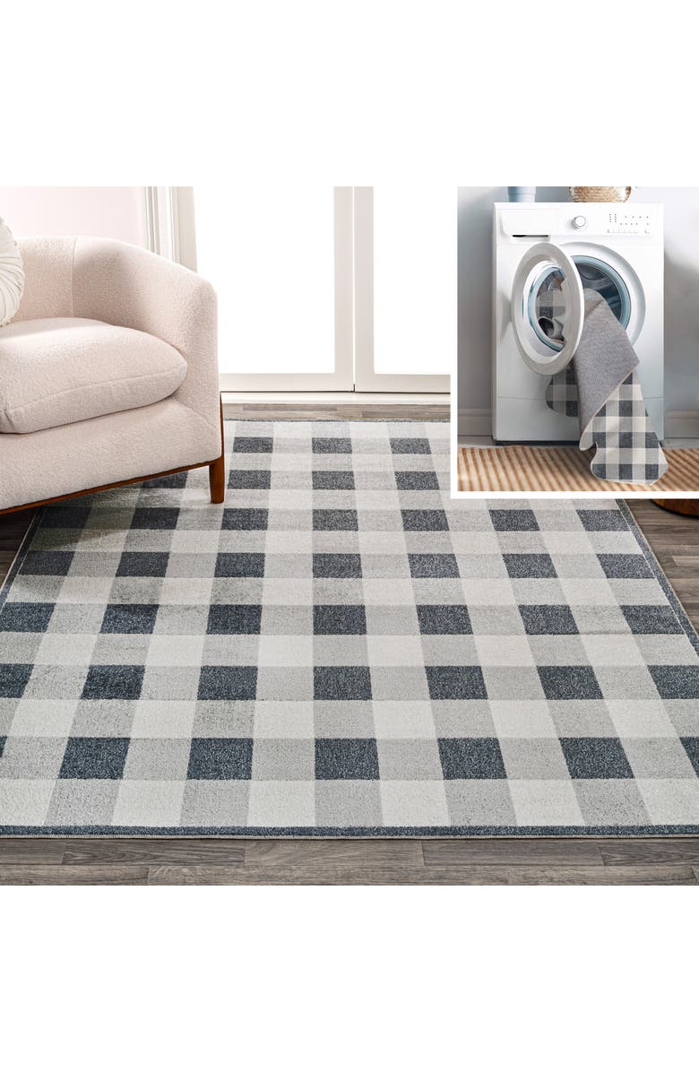 JONATHAN Y Gingham Gradient Plaid Cottage Machine-Washable Area Rug, Main, color, Light Gray/Dark Gray/Cream