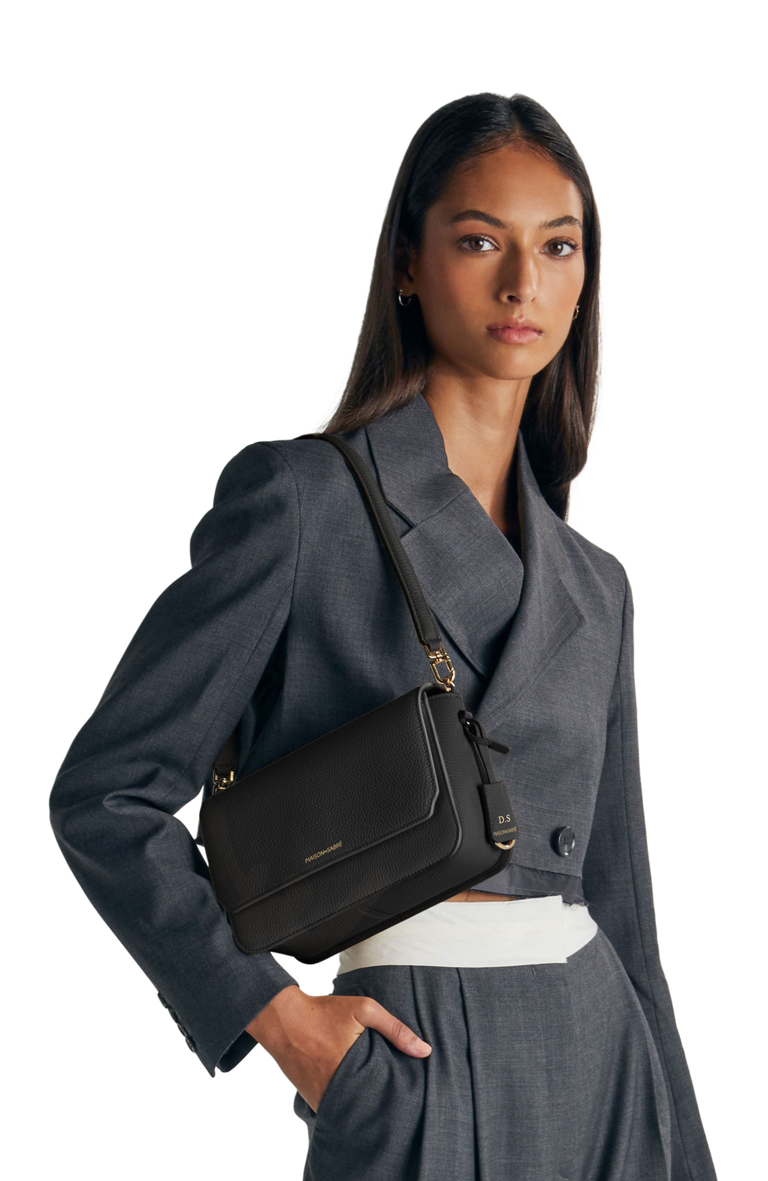 MAISON de SABRÉ Medium Leather Flap Bag, Alternate, color, Black Caviar