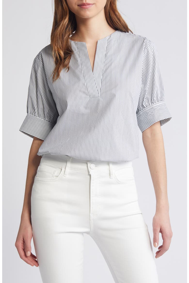 Stripe Split Neck Organic Cotton Popover Top video