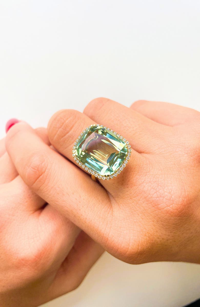 GOSHWARA Gossip Cushion Cut Blue Topaz & Diamond Cocktail Ring, Alternate, color, Prasiolite