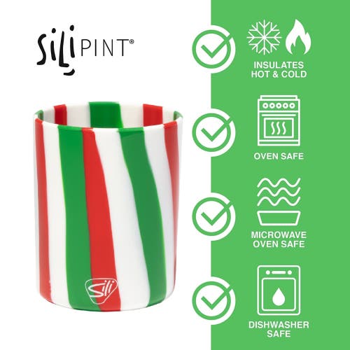 Silipint Silicone 12oz Rocks Glasses 2 Pack Peppermint & Poinsettia