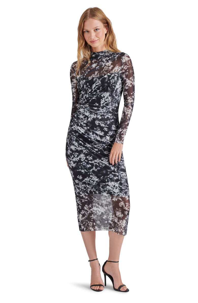 Steve Madden Maureen Floral Long Sleeve Mesh Midi Dress, Alternate, color, 