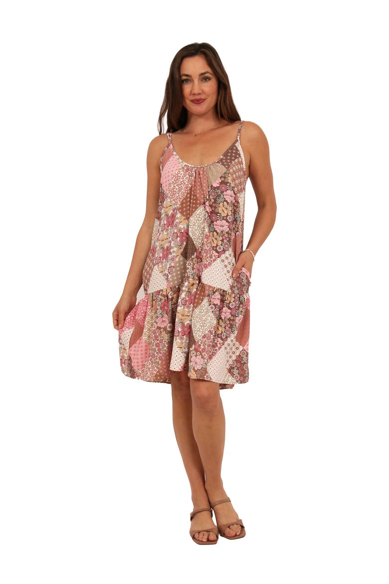 Womens Essential Patchwork Scoop Neck Spaghetti Strap Pocket A-Line Mini Dress, Main, color, Pink Multi