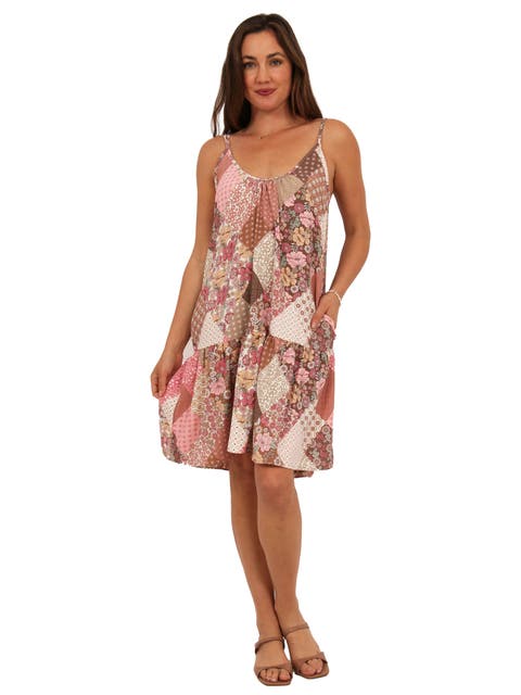 Womens Essential Patchwork Scoop Neck Spaghetti Strap Pocket A-Line Mini Dress
