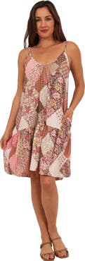 24seven Comfort Apparel Womens Essential Patchwork Scoop Neck Spaghetti Strap Pocket A-Line Mini Dress