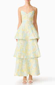 Penelope Tiered Sleeveless Jacquard Gown