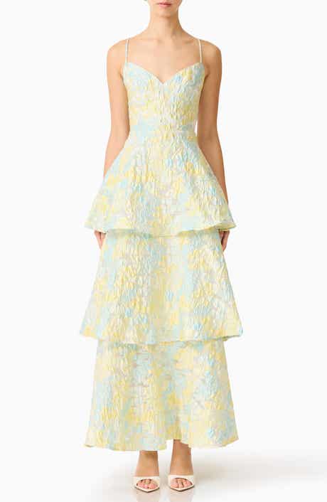Penelope Tiered Sleeveless Jacquard Gown