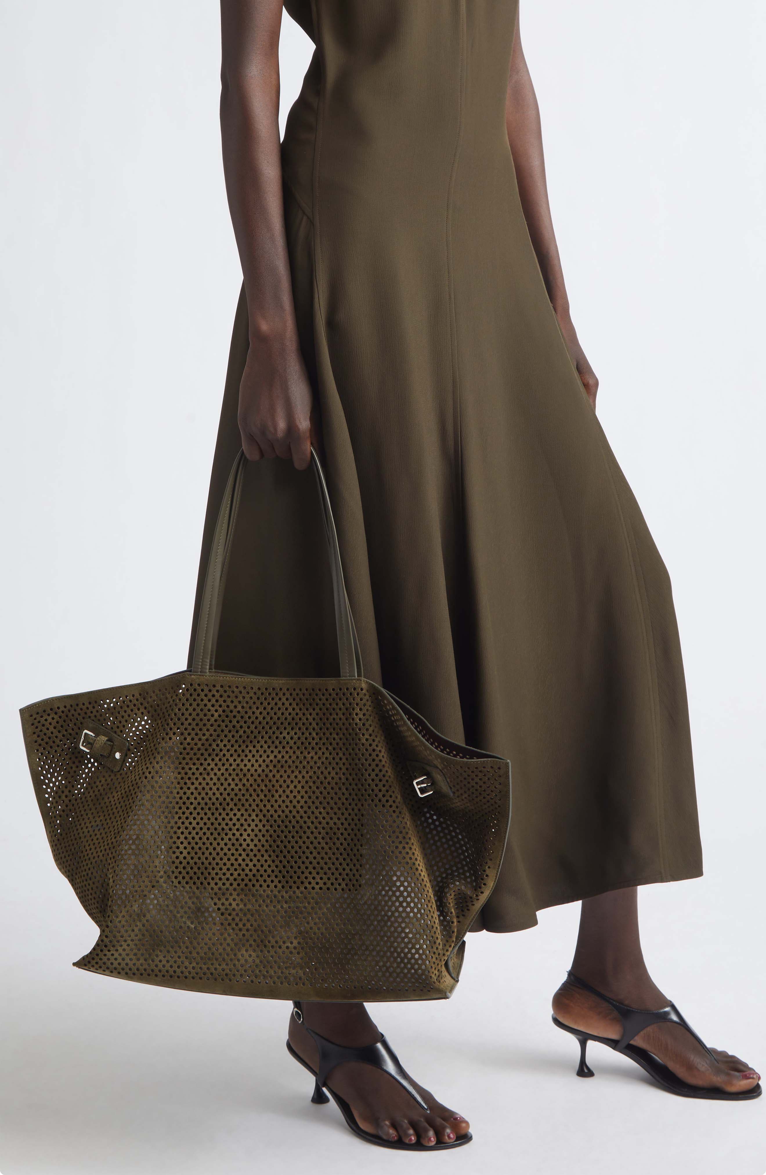 Days Perforated Suede Tote, Alternate, color, OLIVE