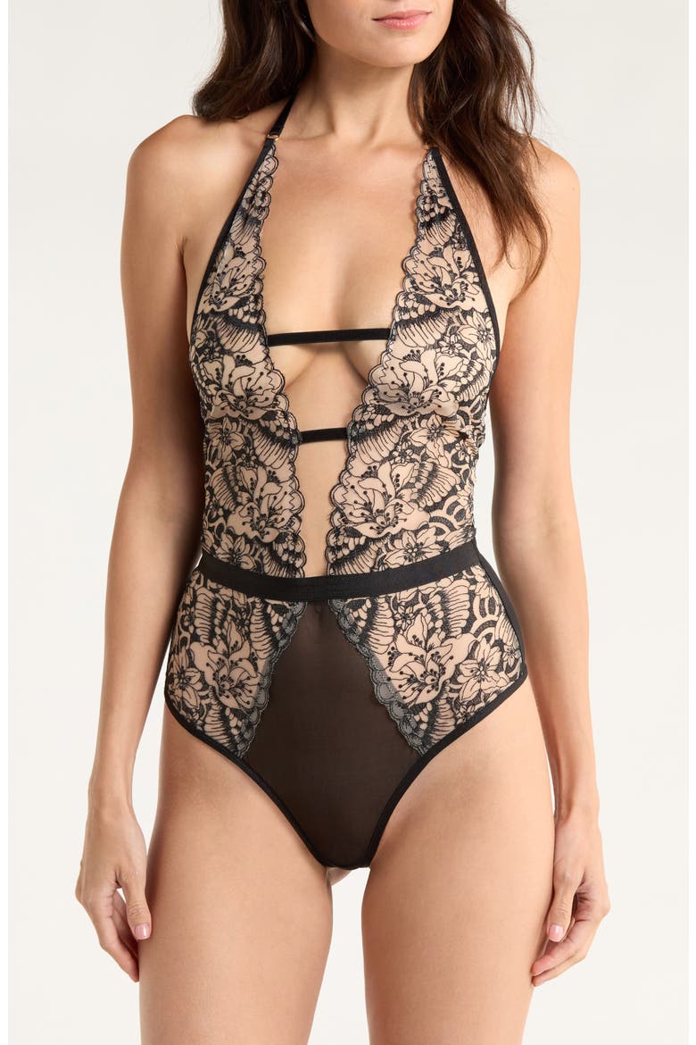 Delphine Embroidered Bodysuit, Main, color, BLACK