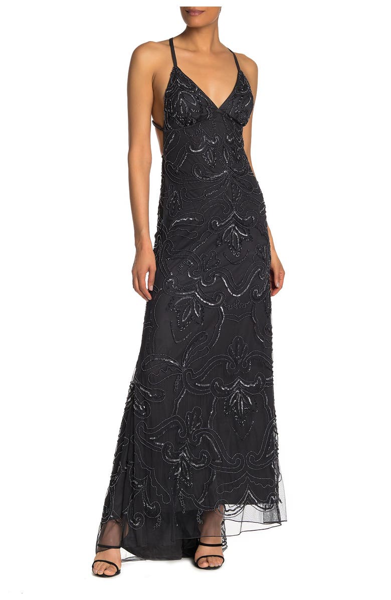 Jump Apparel Beaded Criss-Cross High/Low Gown, Main, color, 