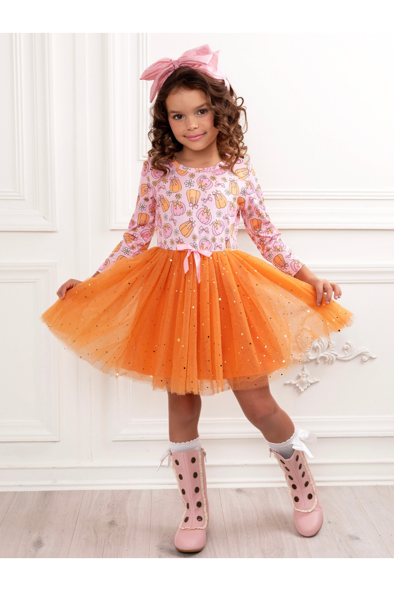Fall Fun Pumpkin Glitter Tutu Dress, Alternate, color, Orange