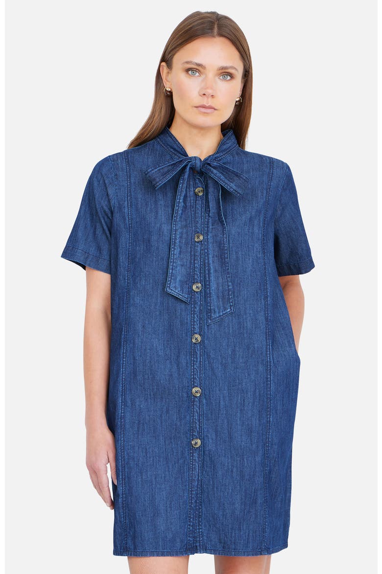 Chambray Tunic With Pussy Bow Tie, Main, color, Blue