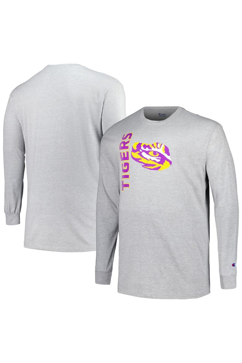 Men's Champion Heather Gray LSU Tigers Big & Tall Mascot Long Sleeve T-Shirt, Alternate, color, Heather Gray
