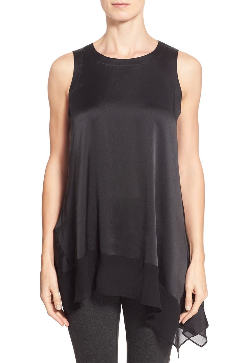 Asymmetrical Silk Blend Tunic, Main, color, BLACK