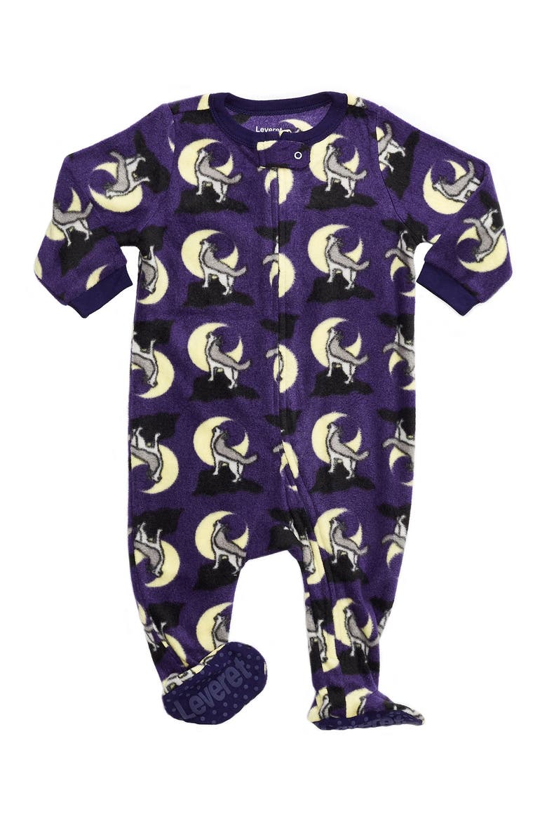 Purple Wolf Footed Fleece Sleeper, Main, color, PURPLE