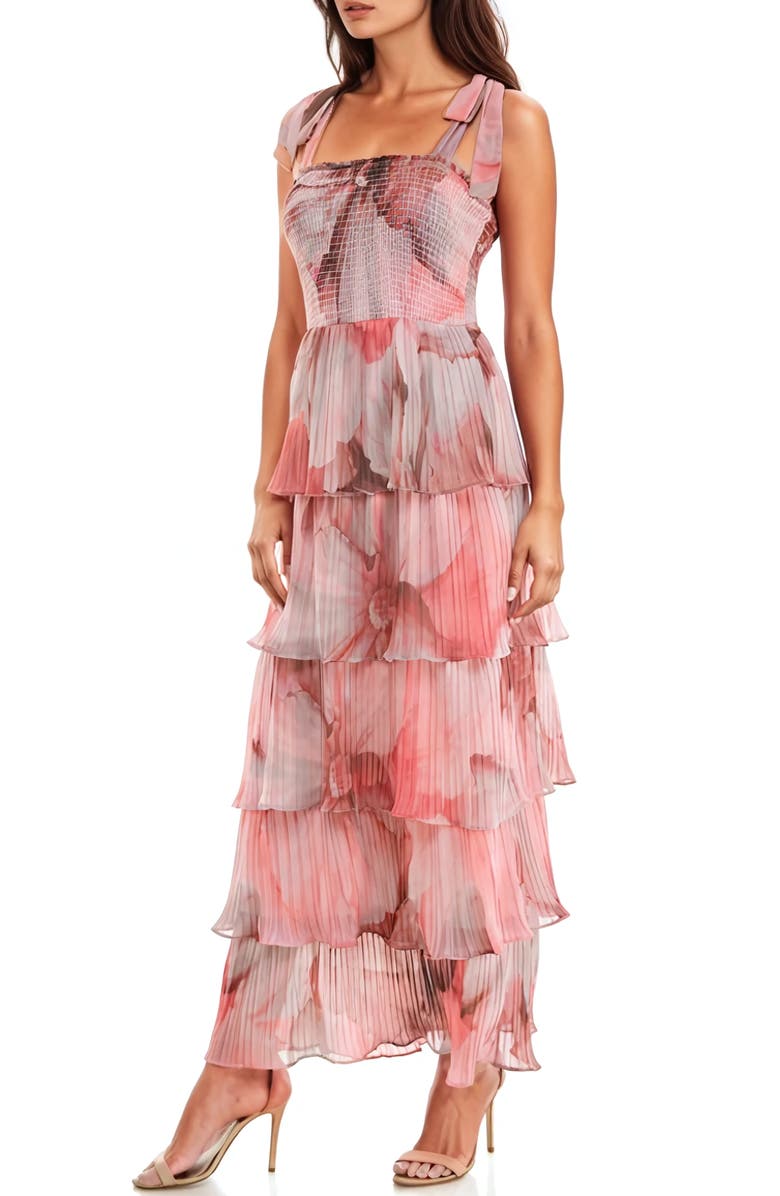 Floral Print Pleated Tier Maxi Dress