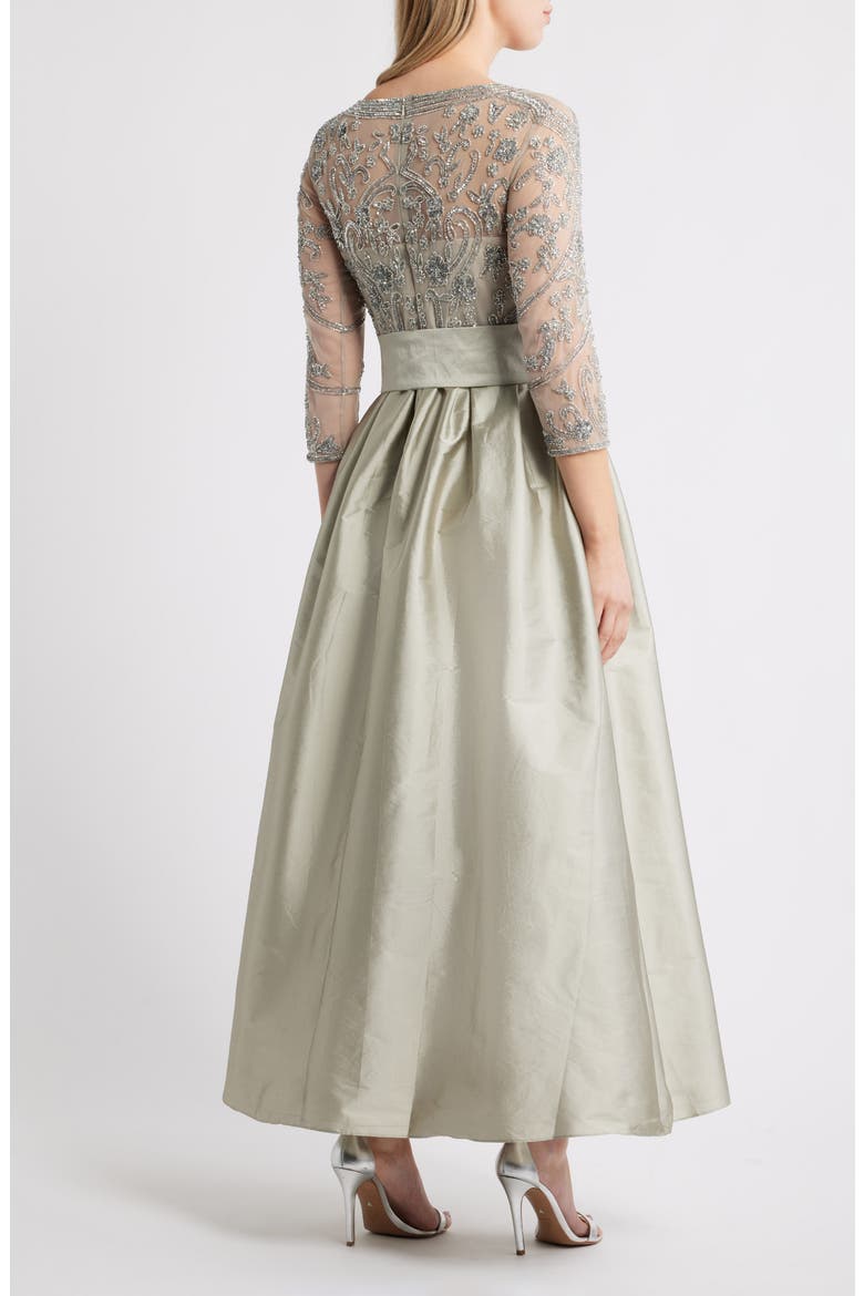Beaded Illusion Neck Taffeta Cocktail Dress, Alternate, color, SILVER