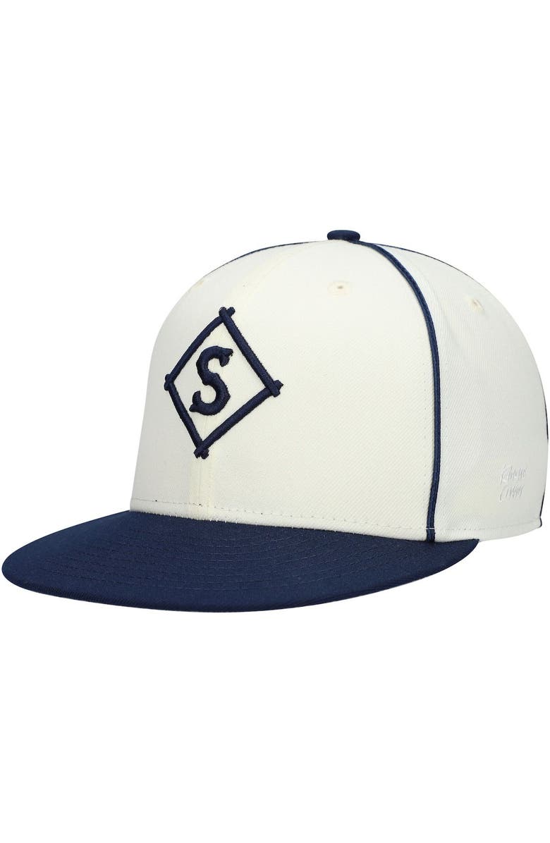 RINGS & CRWNS Men's Rings & Crwns Cream/Navy Seattle Steelheads Team Fitted Hat, Alternate, color, 