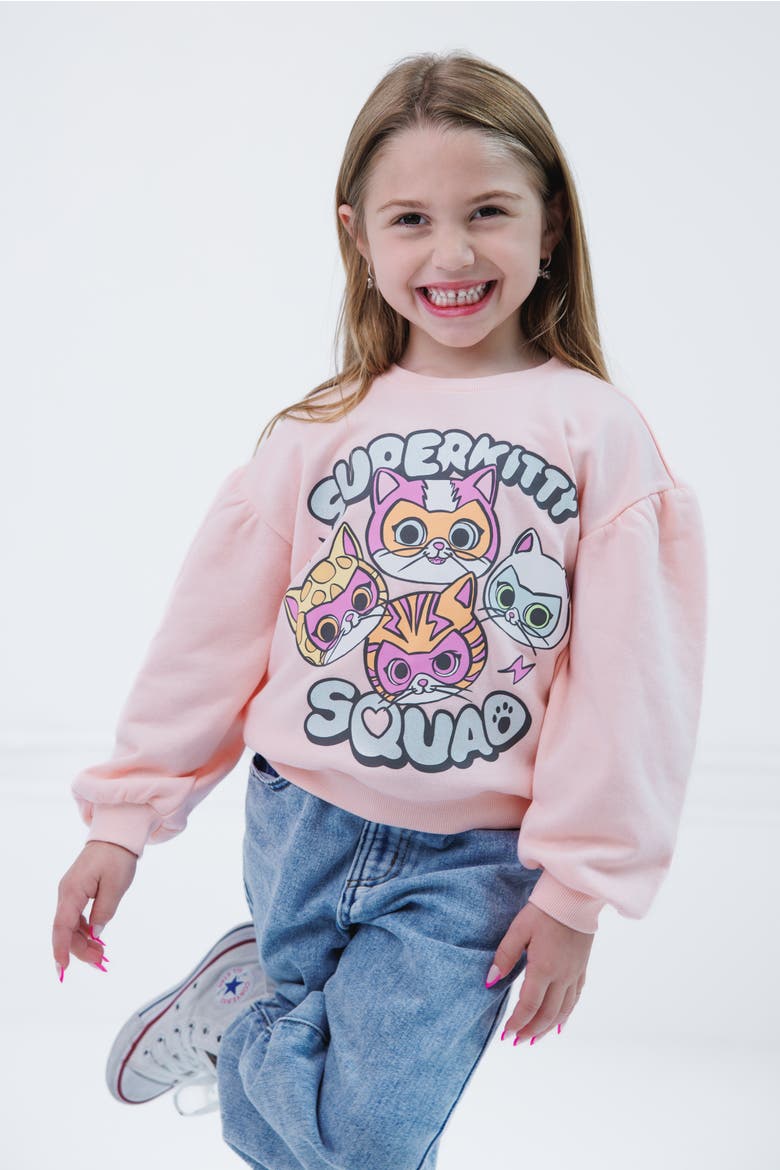 Super Kitties Fleece Sweatshirt and Flare Leggings Set, Alternate, color, Pink Cement Grey