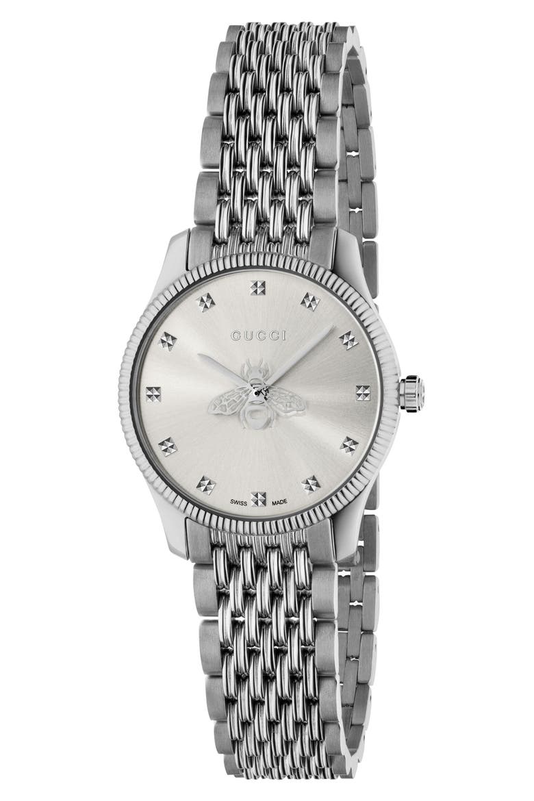 G-Timeless Bee Bracelet Watch, 29mm, Main, color, SILVER