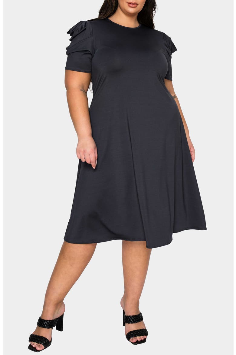 Aleyna Puff Sleeve A-Line Dress, Alternate, color, CHARCOAL