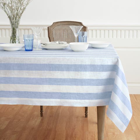Linen Tablecloth for Dining Table, Holiday and Everyday Dining Table Decor - Cabana Stripe