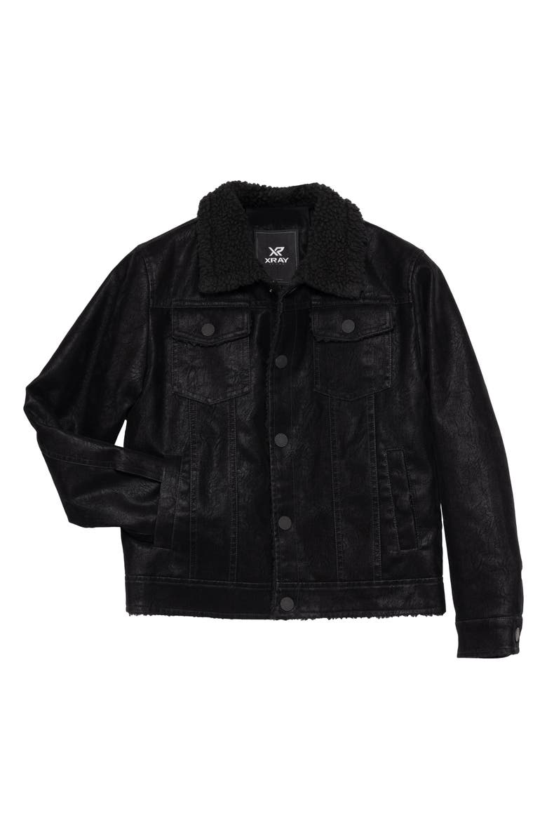 XRAY Kids' Fleece Lined Faux Leather Trucker Jacket, Main, color, Black