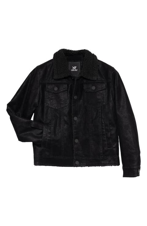Kids' Fleece Lined Faux Leather Trucker Jacket (Big Kid)